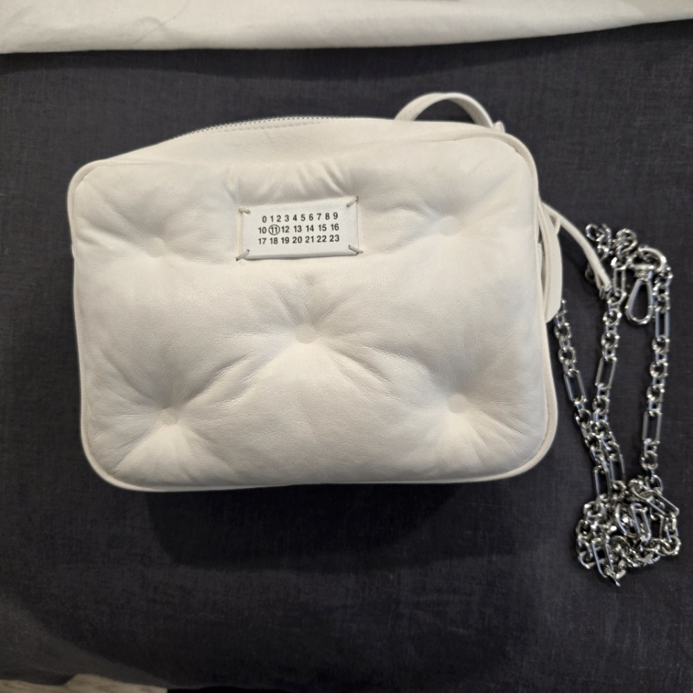Maison margiela white crossbody camera bag with chain strap